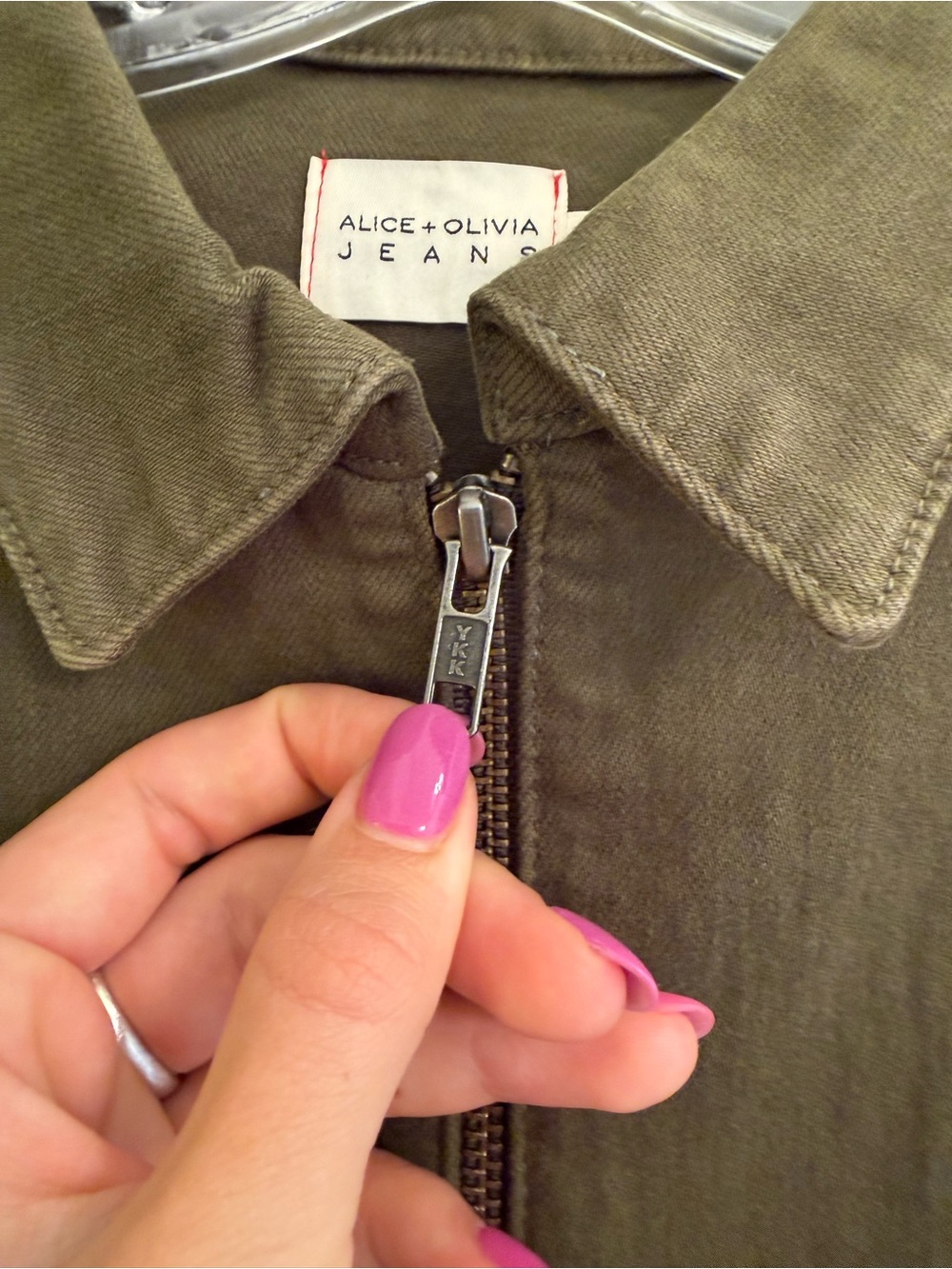 Alice + Olivia Olive Green Short-Sleeve Stretchy Denim Bell Bottom Jumpsuit - Picture 8 of 11